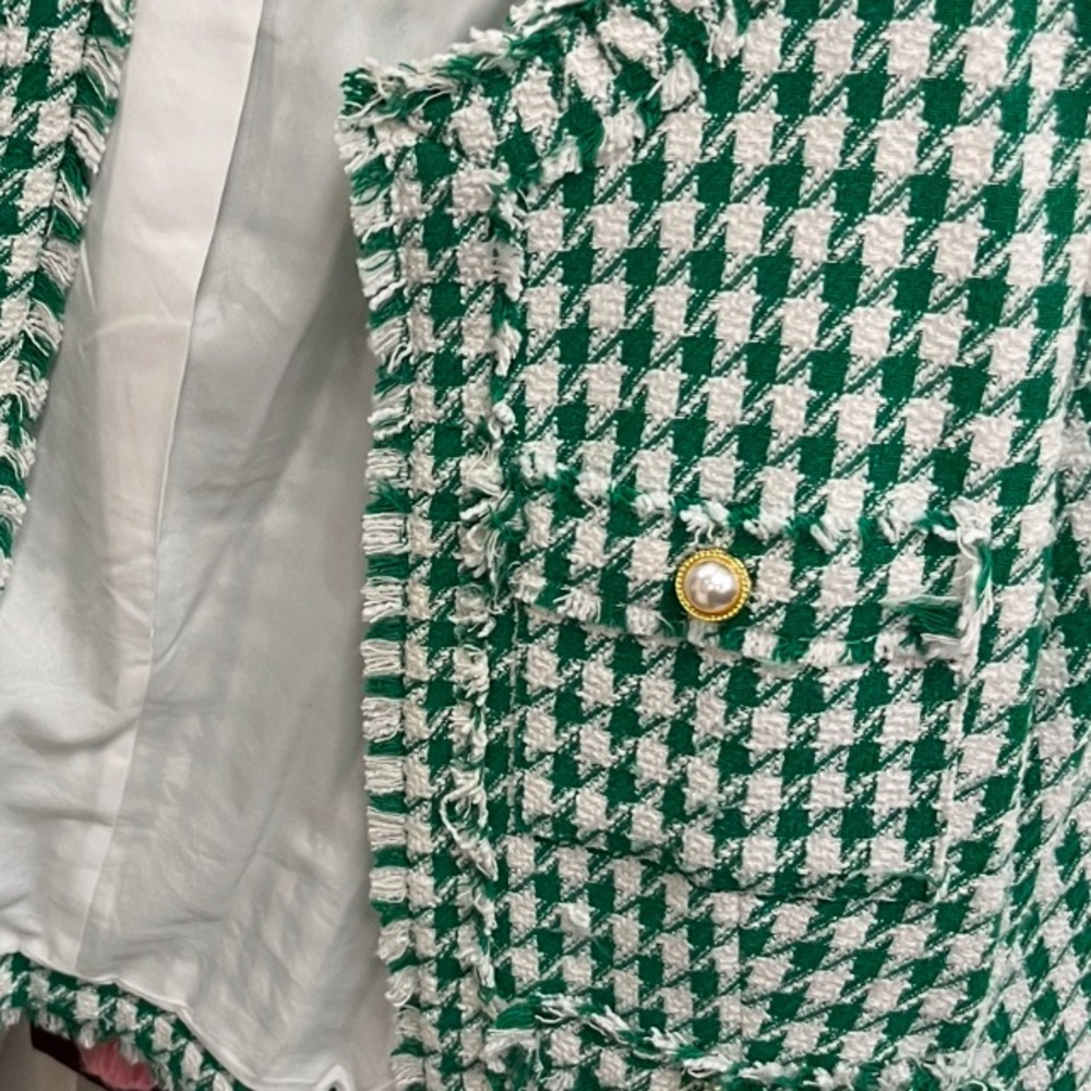 NWT ⚜️💚⚜️ NANETTE NANETTE LEPORE ELIOT HOUNDSTOOTH JACKET IN GREEN - Picture 2 of 5